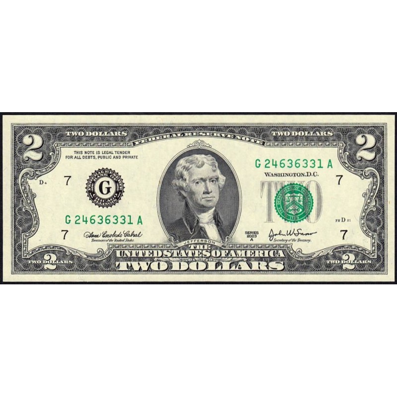 Etats Unis - Pick 516b - 2 dollars - Série G A - 2003 A - Chicago - Etat : NEUF