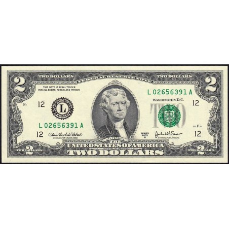 Etats Unis - Pick 516b - 2 dollars - Série L A - 2003 A - San Francisco - Etat : NEUF