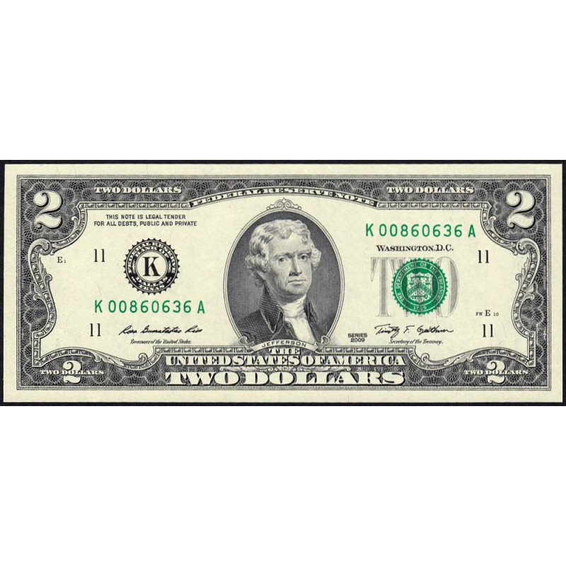 Etats Unis - Pick 530A - 2 dollars - Série K A - 2009 - Dallas- Etat : NEUF