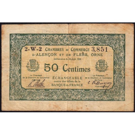 Alençon & Flers (Orne) - Pirot 6-23 - 50 centimes - Série 2W2 - 10/08/1915 - Etat : TB-