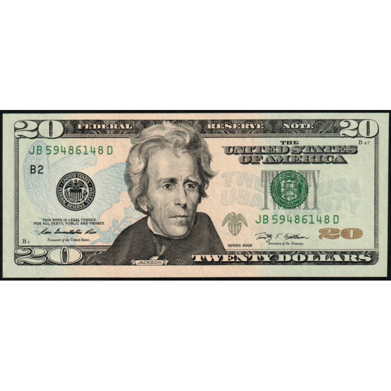 Etats Unis - Pick 533_1 - 20 dollars - Série JB D - 2009 - New York - Etat : NEUF