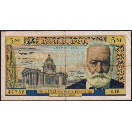 F 56-03 - 15/10/1959 - 5 nouv. francs - Victor Hugo - Série Z.16 - Etat : TB-