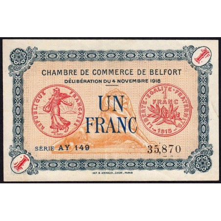 Belfort - Pirot 23-40 - 1 franc - Série AY 149 - 04/11/1918 - Etat : SUP