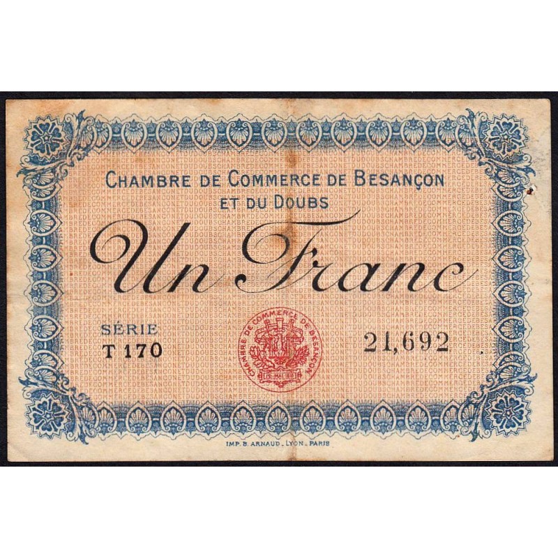 Besançon (Doubs) - Pirot 25-12 - 1 franc - Série T 170 - Sans date (1915) - Etat : TB-