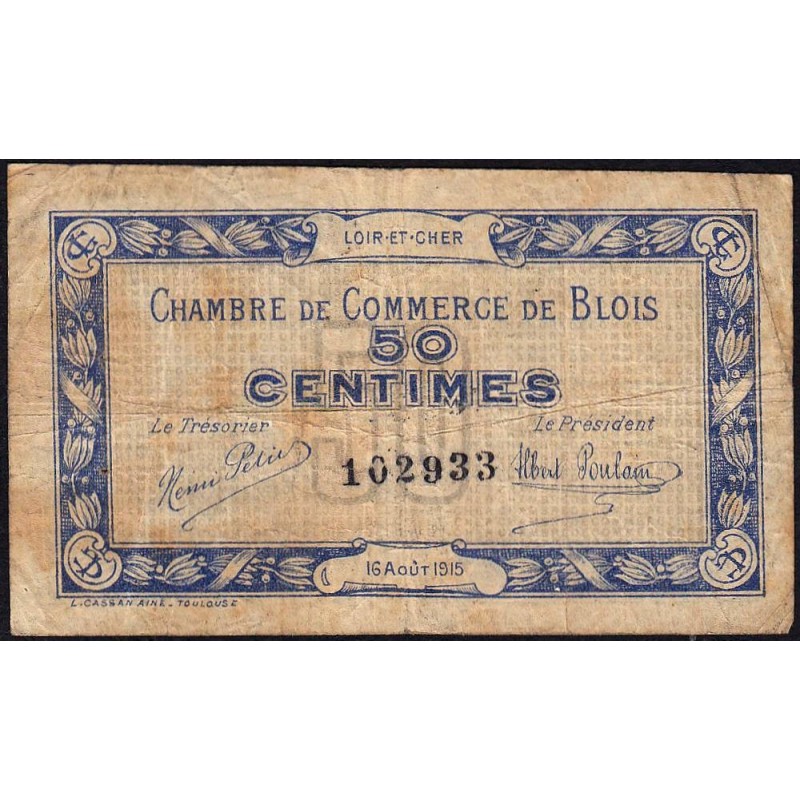 Blois (Loir-et-Cher) - Pirot 28-1 - 50 centimes - 16/08/1915 - Etat : B+ à TB-