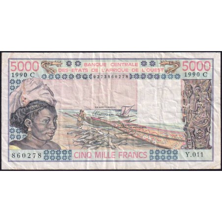 Burkina-Faso - Pick 308Cn - 5'000 francs - Série Y.011 - 1990 - Etat : TB-