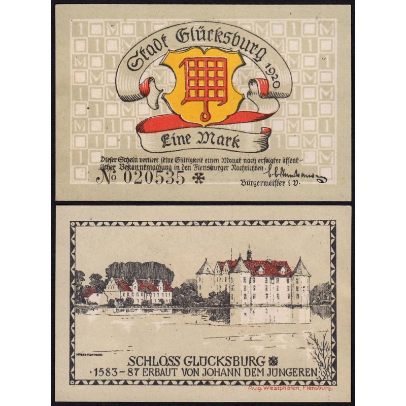 Allemagne - Notgeld - Glücksburg - 1 mark - Type 1 - 1920 - Etat : pr.NEUF