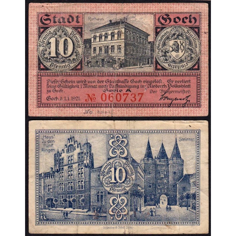 Allemagne - Notgeld - Goch - 10 pfennig - Série A - 01/01/1921 - Etat : TB