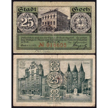 Allemagne - Notgeld - Goch - 25 pfennig - Série A - 01/01/1921 - Etat : TB-