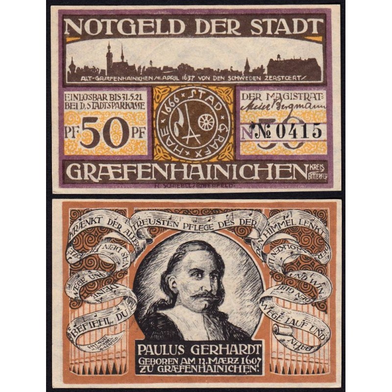 Allemagne - Notgeld - Gräfenhainichen - 50 pfennig - Lettre N - 1921 - Etat : pr.NEUF