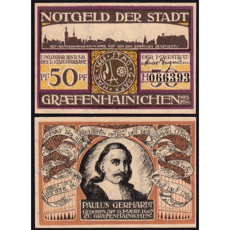 Allemagne - Notgeld - Gräfenhainichen - 50 pfennig - Lettre H - 1921 - Etat : pr.NEUF