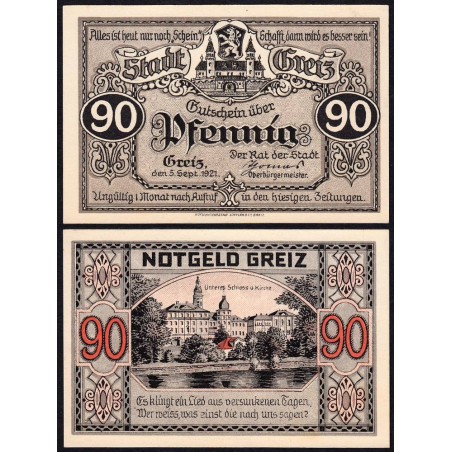 Allemagne - Notgeld - Greiz - 90 pfennig - 05/09/1921 - Etat : NEUF