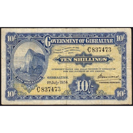 Gibraltar - Pick 14b_2 - 10 shillings - Série C - 01/07/1954 - Etat : TB+