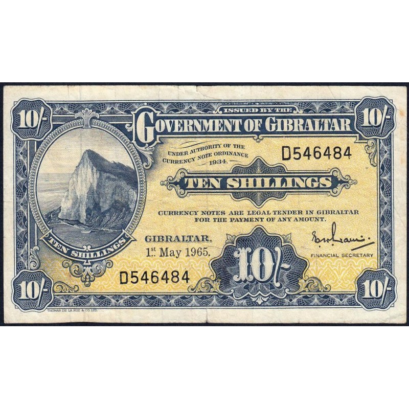 Gibraltar - Pick 17_2 - 10 shillings - Série D - 01/05/1965 - Etat : TB+