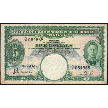 Malaisie Britannique - Pick 12 - 5 dollars - Série D/7 - 01/07/1941 - Etat : TB