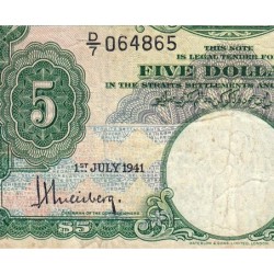 Malaisie Britannique - Pick 12 - 5 dollars - Série D/7 - 01/07/1941 - Etat : TB