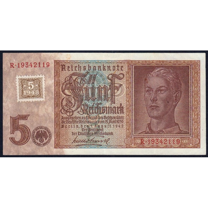 Allemagne RDA - Pick 3 - 5 deutsche mark - 1948 - Lettre P - Série R - Etat : TTB+ à SUP