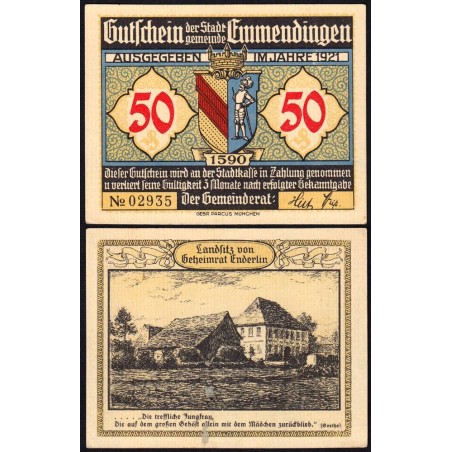 Allemagne - Notgeld - Emmendingen - 50 pfennig - Type 4 - 1921 - Etat : SUP