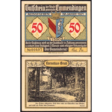 Allemagne - Notgeld - Emmendingen - 50 pfennig - Type 5 - 1921 - Etat : SPL+