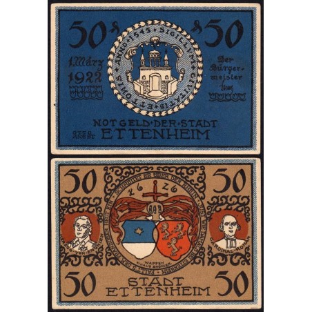 Allemagne - Notgeld - Ettenheim - 50 pfennig - Type 1 - 01/03/1922 - Etat : SPL