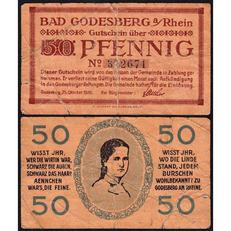 Allemagne - Notgeld - Godesberg (Bad-Godesberg) - 50 pfennig - 25/10/1920 - Etat : B