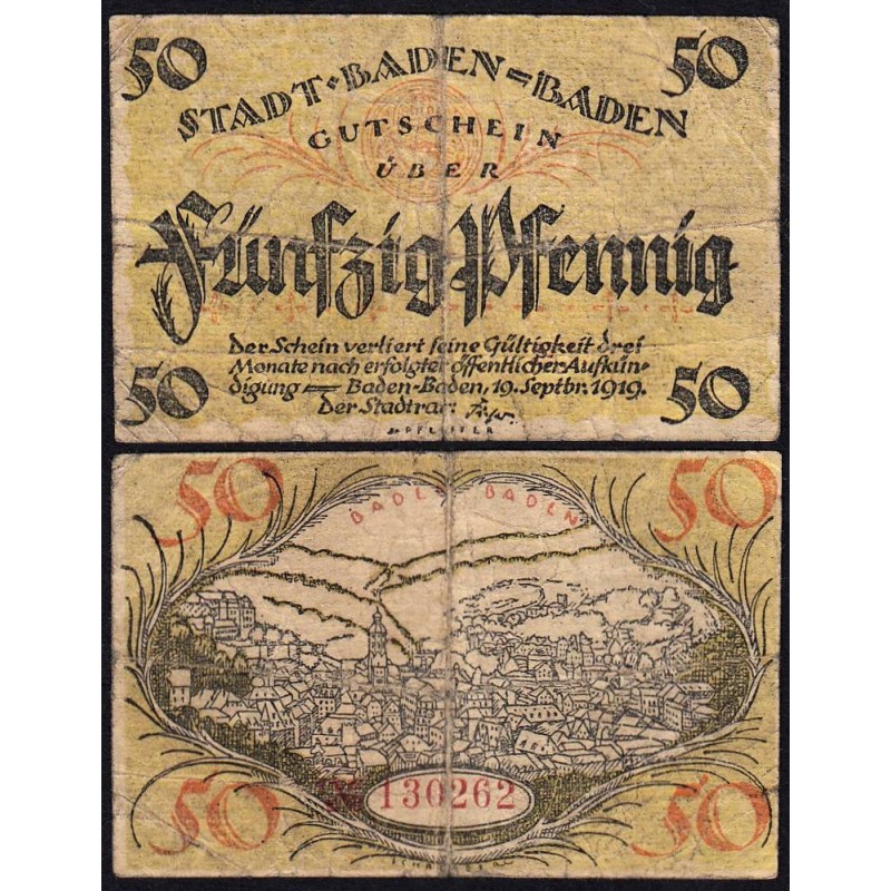 Allemagne - Notgeld - Baden-Baden - 50 pfennig - 19/09/1919 - Etat : B+