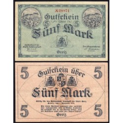 Allemagne - Notgeld - Greiz - 5 mark - 01/11/1918 - Etat : TTB+