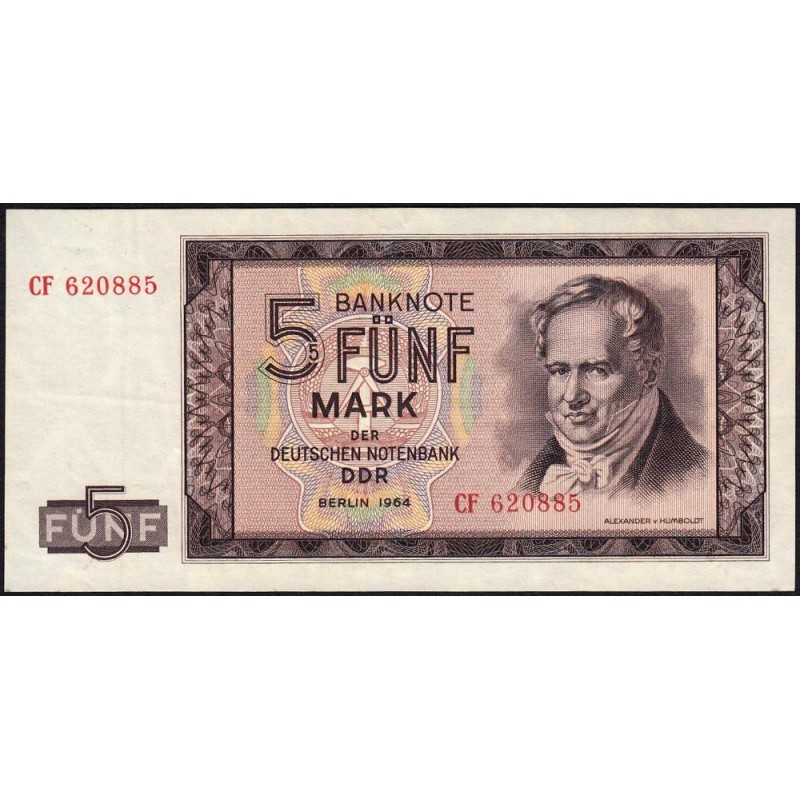 Allemagne RDA - Pick 22a - 5 mark der Deutschen Notenbank - 1964 - Série CF - Etat : TTB+