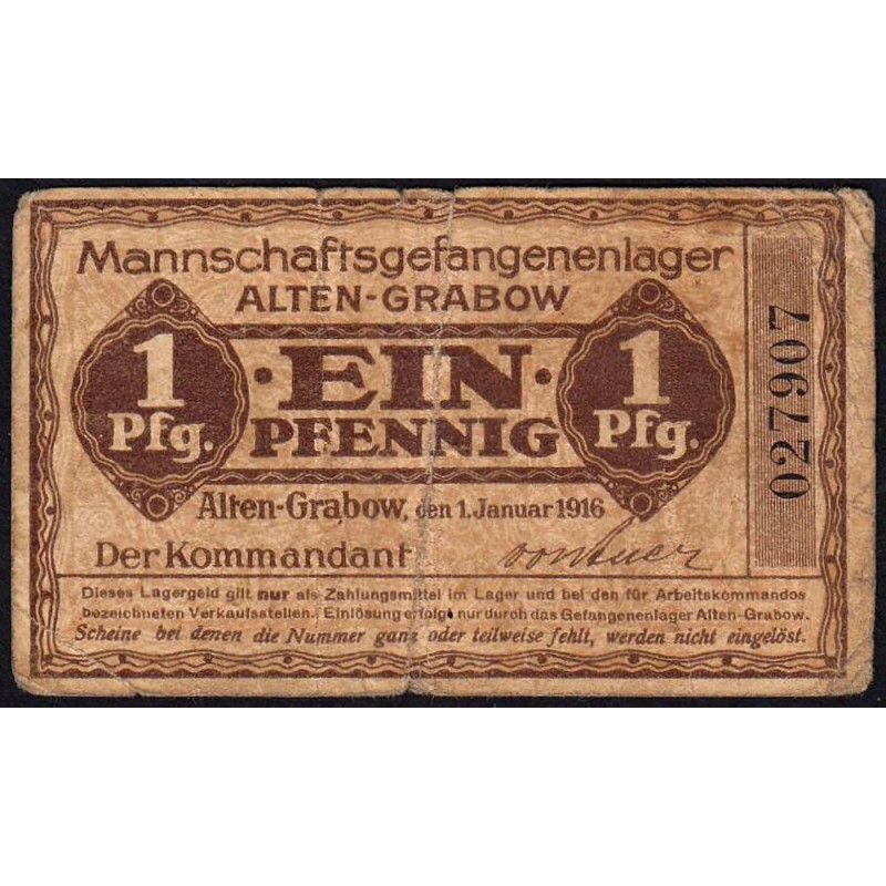 Allemagne - Camp de prisonniers WW1 - Alten-Grabow - 1 pfennig - 01/01/1916 - Etat : TB-