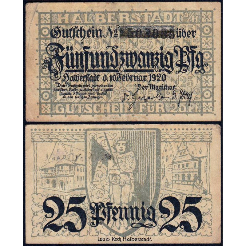 Allemagne - Notgeld - Halberstadt - 25 pfennig - 10/02/1920 - Etat : TTB