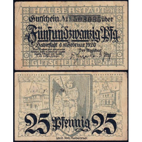 Allemagne - Notgeld - Halberstadt - 25 pfennig - 10/02/1920 - Etat : TTB