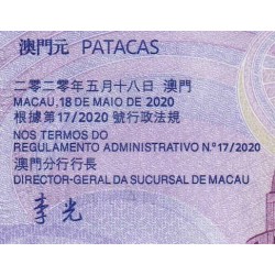 Chine - Macao - Pick 130 - 20 patacas - Série AM - 18/05/2020 - Etat : NEUF