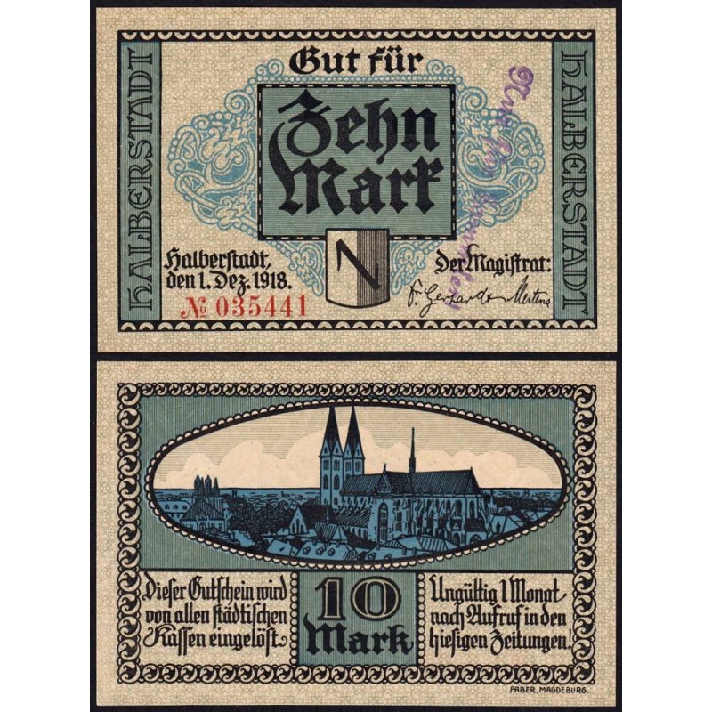 Allemagne - Notgeld - Halberstadt -10 mark - 01/12/1918 - Etat : pr.NEUF