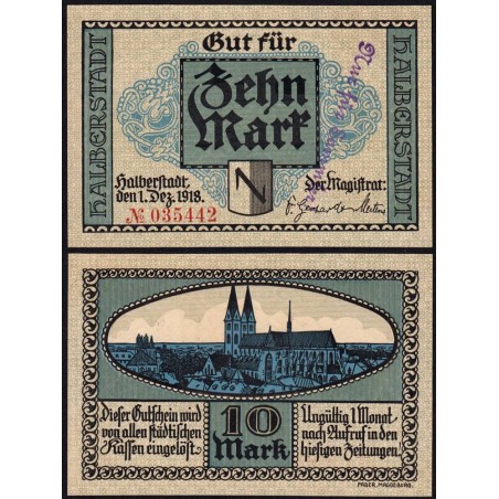 Allemagne - Notgeld - Halberstadt -10 mark - 01/12/1918 - Etat : NEUF