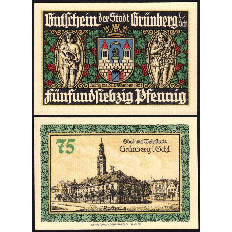 Pologne - Notgeld - Grünberg (Zielona Gora) - 75 pfennig - Type 4 - 1921 - Etat : NEUF