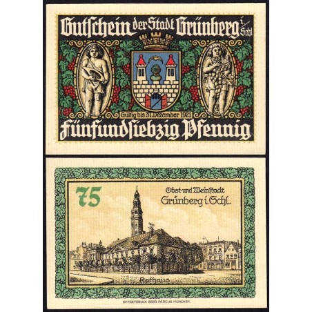 Pologne - Notgeld - Grünberg (Zielona Gora) - 75 pfennig - Type 4 - 1921 - Etat : NEUF