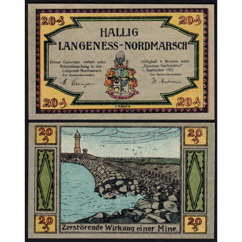 Allemagne - Notgeld - Langeness-Nordmarsch - 20 pfennig - 01/09/1921 - Etat : NEUF