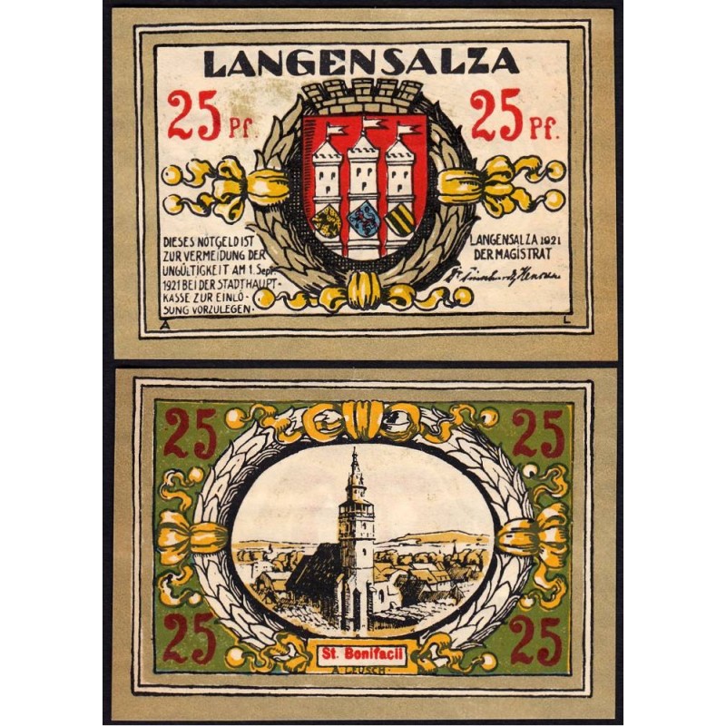 Allemagne - Notgeld - Langensalza - 25 pfennig - Réf. a - 1921 - Etat : SUP