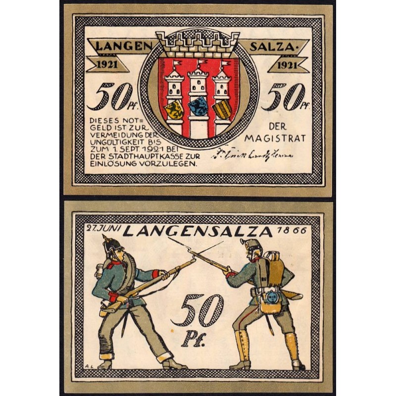 Allemagne - Notgeld - Langensalza - 50 pfennig - Type 6 - 1921 - Etat : NEUF