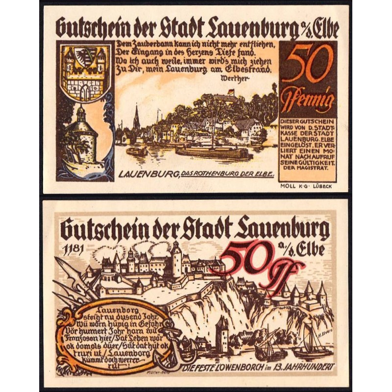 Allemagne - Notgeld - Lauenburg-an-der-Elbe - 50 pfennig - Réf. 1 - 1921 - Etat : NEUF