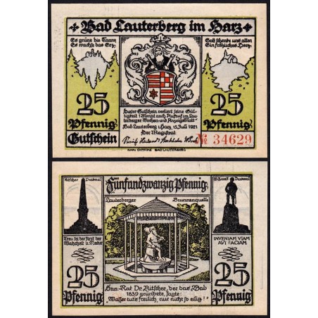 Allemagne - Notgeld - Lauterberg - 25 pfennig - Réf. c - 15/07/1921 - Etat : NEUF