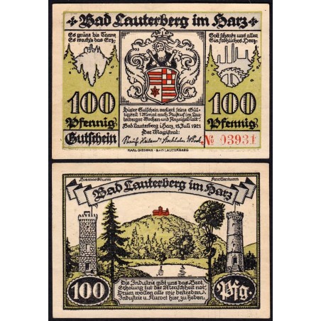 Allemagne - Notgeld - Lauterberg - 100 pfennig - Réf. d - 15/07/1921 - Etat : SPL+