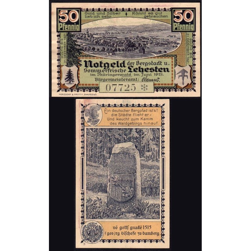 Allemagne - Notgeld - Lehesten - 50 pfennig - Type 3 - 06/1921 - Etat : SUP