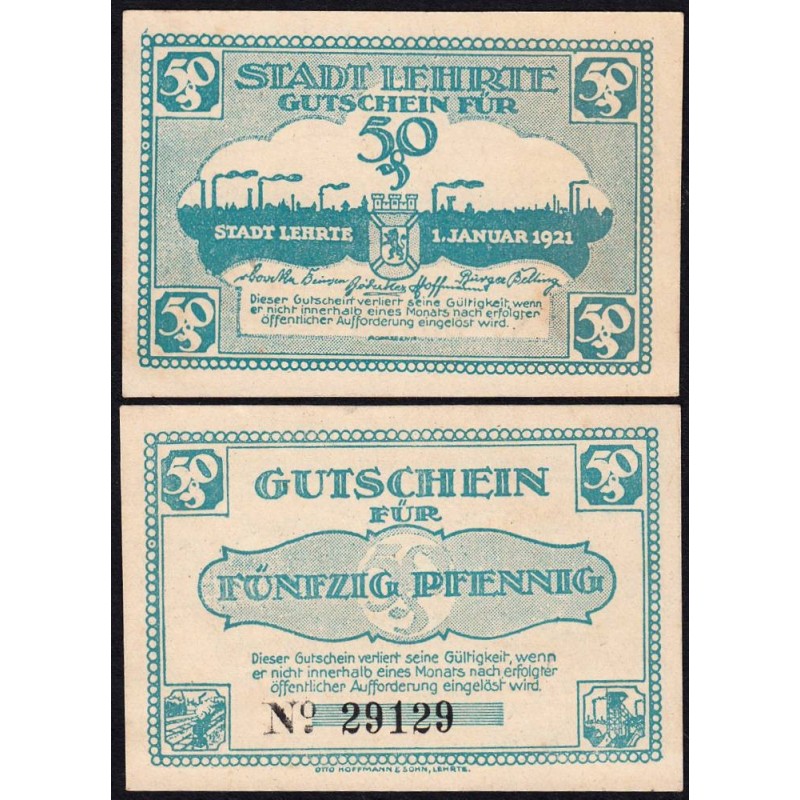 Allemagne - Notgeld - Lehrte - 50 pfennig - Réf. d - 01/01/1921 - Etat : NEUF