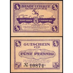 Allemagne - Notgeld - Lehrte - 5 pfennig - Réf. e - 01/01/1921 - Etat : NEUF