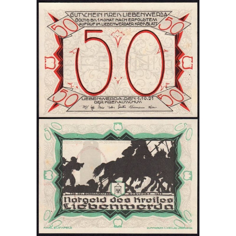 Allemagne - Notgeld - Liebenwerda - 50 pfennig - Type 3 - 01/10/1921 - Etat : NEUF