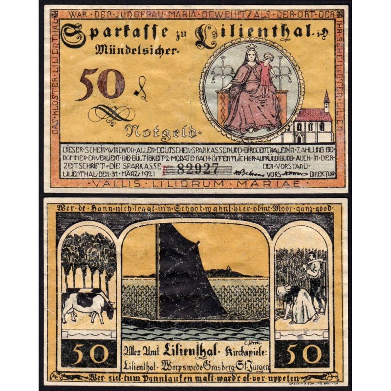 Allemagne - Notgeld - Lilienthal - 50 pfennig - Série F - 31/03/1921 - Etat : TB+