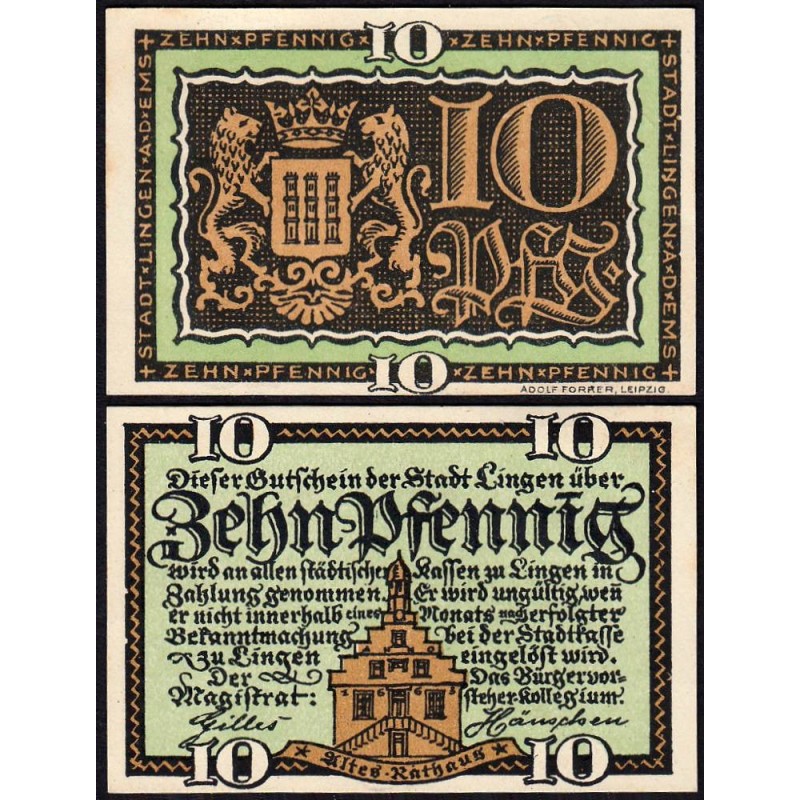 Allemagne - Notgeld - Lingen - 10 pfennig - 01/04/1921 - Etat : NEUF