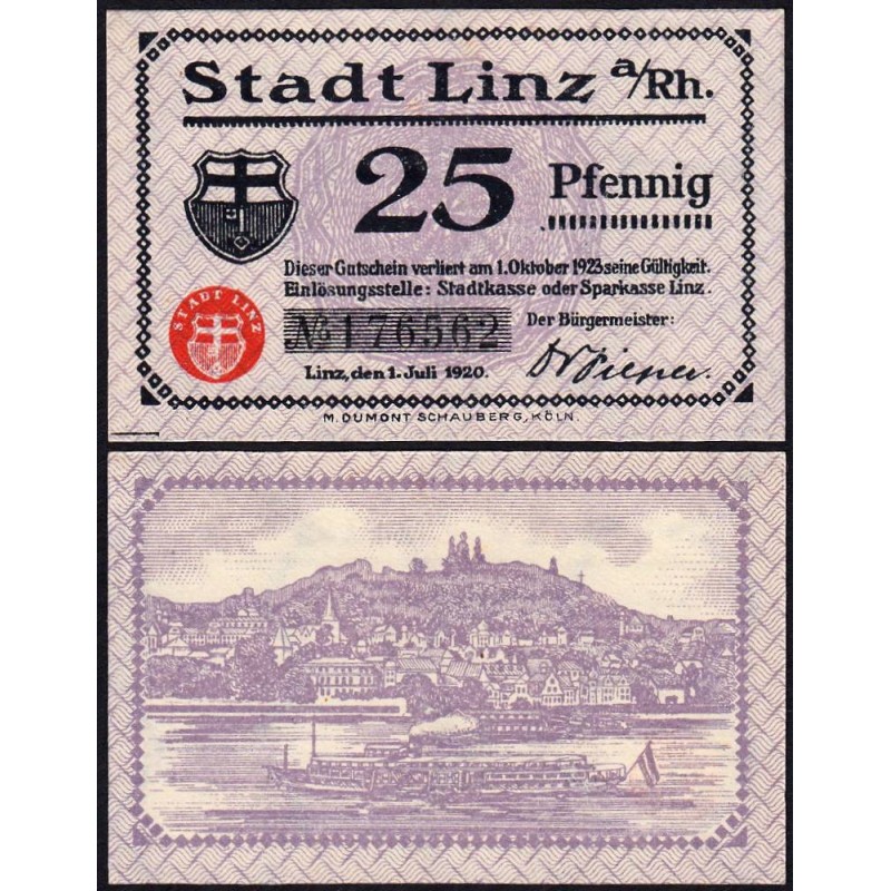 Allemagne - Notgeld - Linz - 25 pfennig - 01/07/1921 - Etat : NEUF