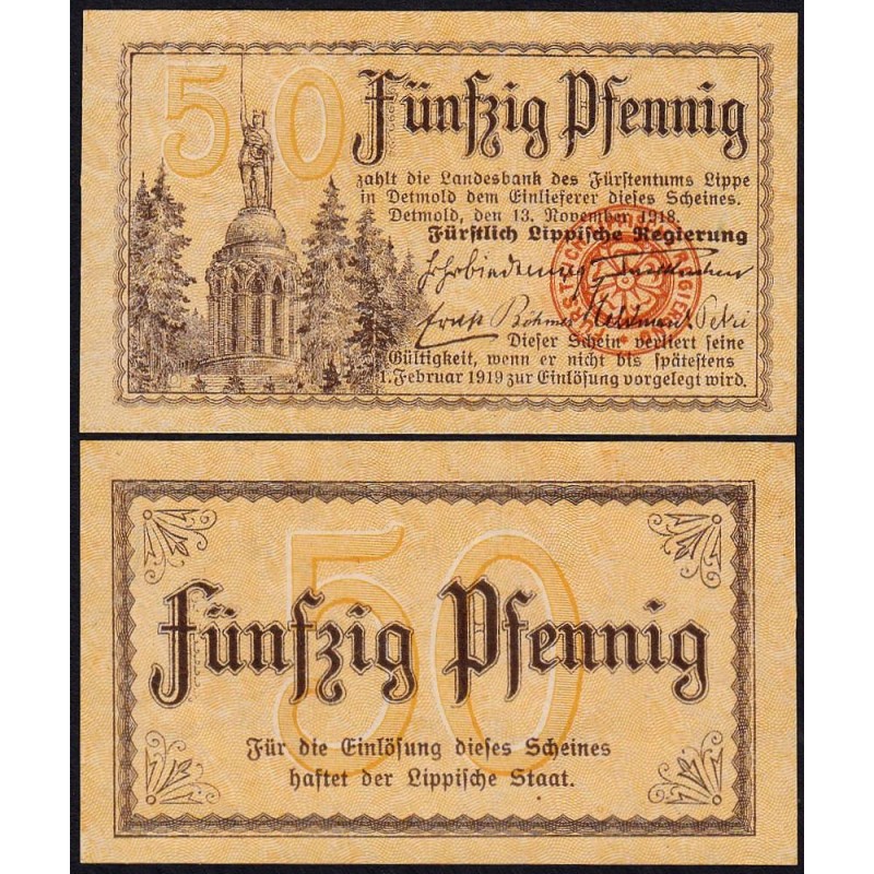 Allemagne - Notgeld - Lippe (Lippe Detmold) - 50 pfennig - 13/11/1918 - Etat : NEUF